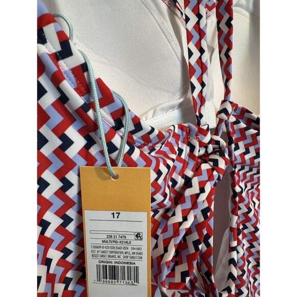 Kona Sol One-Piece Swimsuit Women’s Size 17 Red White Blue Zigzag Strappy‎ Back - Picture 5 of 5